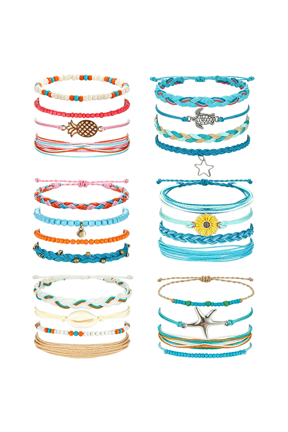 24 Pieces Ankle String Bracelets for Women Surfer Wave Boho Bracelet Adjustable Handmade Friendship Bracelet String Ocean Beach Boho Bracelets Anklets for Women