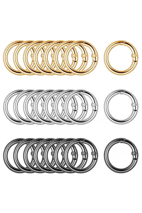 24 Pieces Metal Spring O Ring Od1'' Mini Locking Carabiner Clips Round Snap Buckle Mini Keychain Ring Spring Keyring Buckle for Purses Bags Diy Crafts Keyrings(Gold, Silver, Grey)