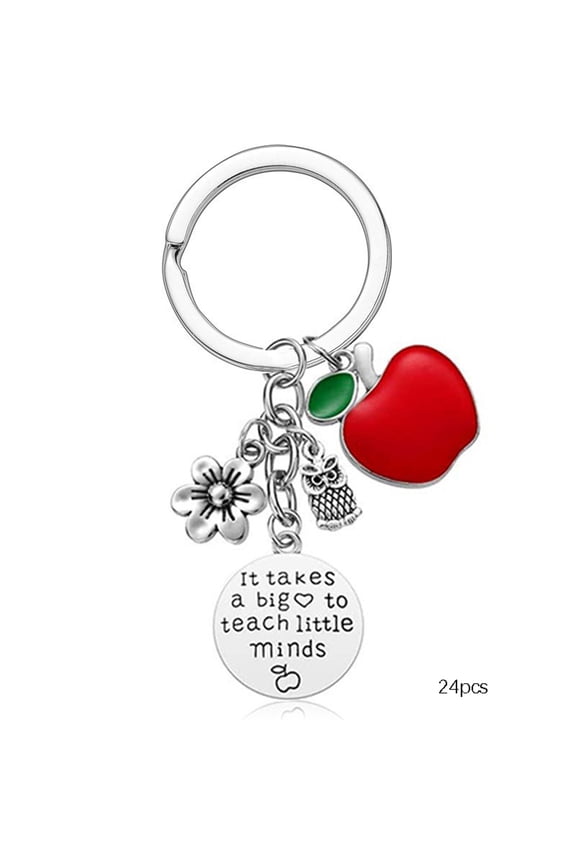 24Pcs Teacher Appreciation Keychain Gifts,Heart and Apple Shape Thank You Keychains for Teachers,Inspirational Pendant Key Rings for Teacher Appreciation