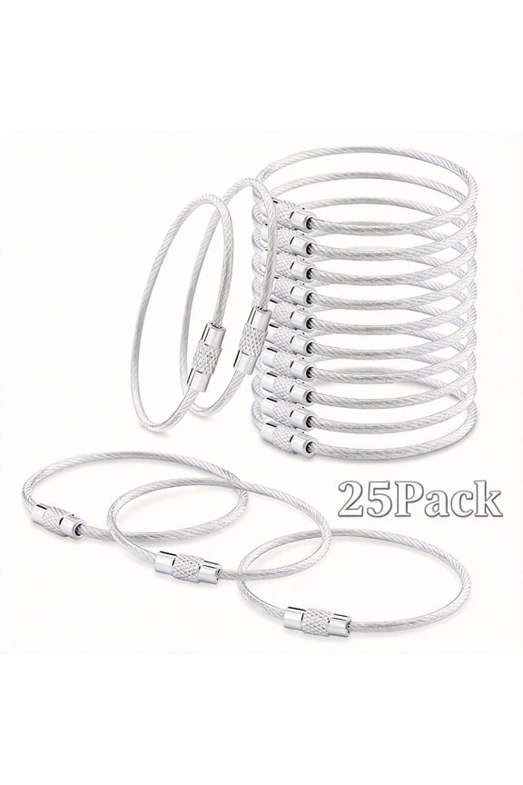 25 Pack Stainless Steel Wire Keychains,2Mm Heavy Duty Coated Cable Key Rings,6 Inch Silver Hanging Loops for Luggage Tags,Car Keys,Id Tags,And Kitchen Utensils