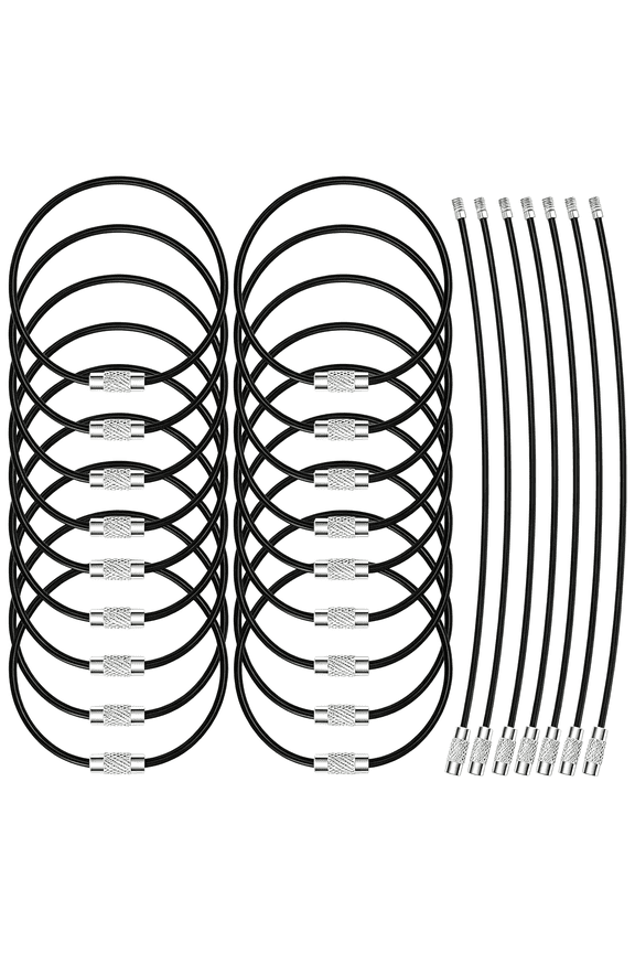 25 Pack Wire Keychain Cable 2Mm 6.3"Es Nylon Coated Stainless Steel Screw Lock Key Ring Loop for Hanging Luggage Tags Or Id Tags,Wire Keychain Cable Black
