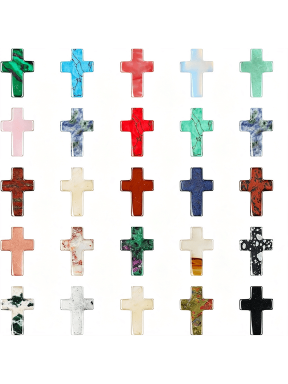25 Pcs 1" Natural Crystal Cross Stones,Cross Charm for Women Man,Crystal Pocket Cross-Necklace,Purse Charms,Natural Worry Stone for Jewelry Making Craft Festival Decor