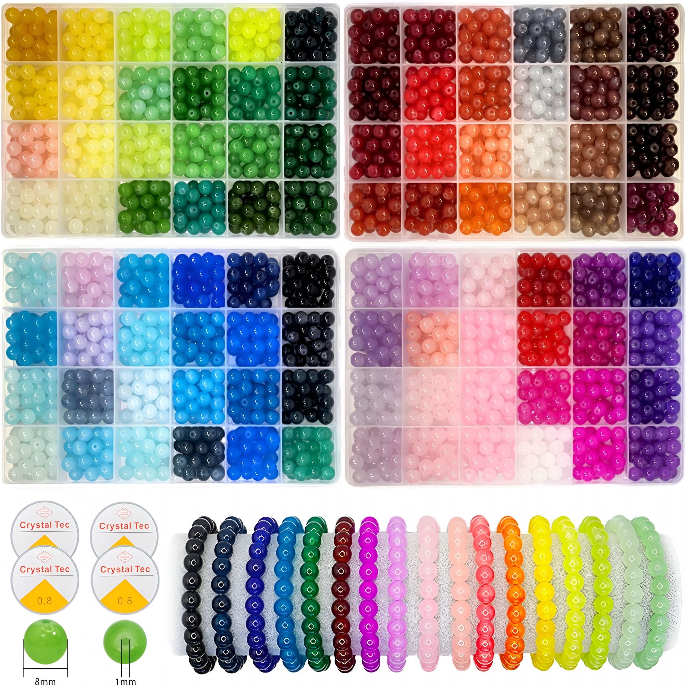 DESIGNICE 2500PCS 8mm Glass Beads Bracelet Making Kit, 96 Colors Crystal Beads for Jewelry Making, 4 Box Round Beads Suitable for Beginners