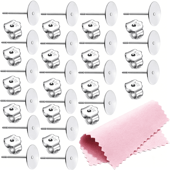 DESIGNICE 25Pair 925 Sterling Silver Earrings Posts Flat Pad Ear Stud Hypoallergenic Blank Earring Pins with 925 Sterling Silver Earring Backs for Jewelry Making Findings(6Mm)