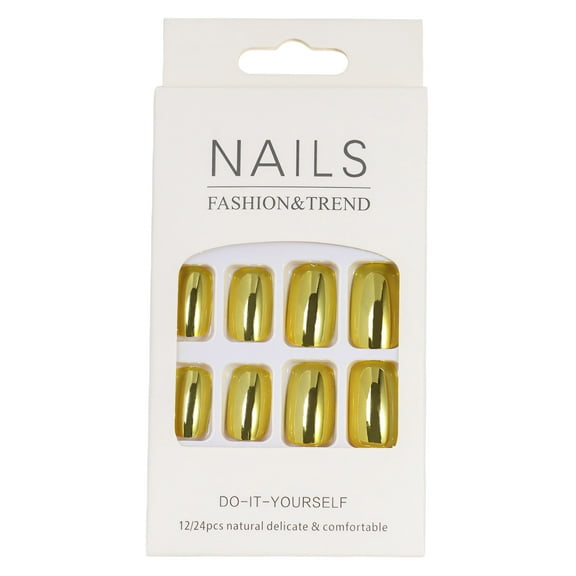DESIGNICE 25Pcs Fake Nails,Mirror Effect Nails Press Ons,Solid Color Matching Ready-To-Wear Press on Nails for Women,Gold,Gold