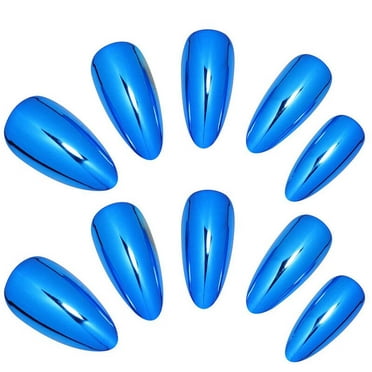 DESIGNICE 25Pcs Fake Nails Plated Almond Shape Nails Press Ons,Glossy Finish Delicate Craftsmanship Press on Nails for Women,Sky Blue