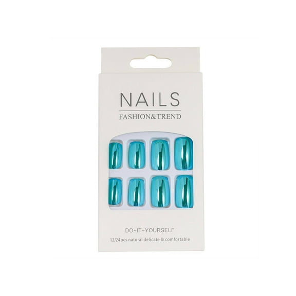 DESIGNICE 25Pcs Fake Nails,Sky Blue Mirror Effect Nails Press Ons,Eye-Catching Effect Simple Solid Color Style Press on Nails for Women,Blue,Blue