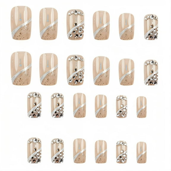 DESIGNICE 25Pcs Fake Nails Ultra-Thin Seamless Nails Press Ons,Comfortable Wear Rhinestone Embellishment Press on Nails for Women,Style1,Multicolor