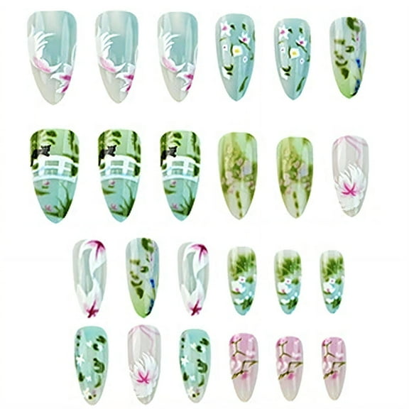 DESIGNICE 25Pcs Fake Nails Wearable Nails Press Ons,Exquisite Appearance Lightweight Materials Press on Nails for Women,Style4,Multicolor