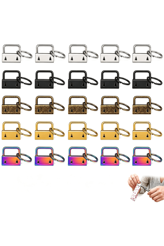25Pcs Key Fob Hardware 1",Wristlet Keychain Hardware 5 Colors,Keychain Clamp Set with Split Rings for Wristlet Lanyard Crafts Diy Supplies 25Pcs Key Fob Hardware
