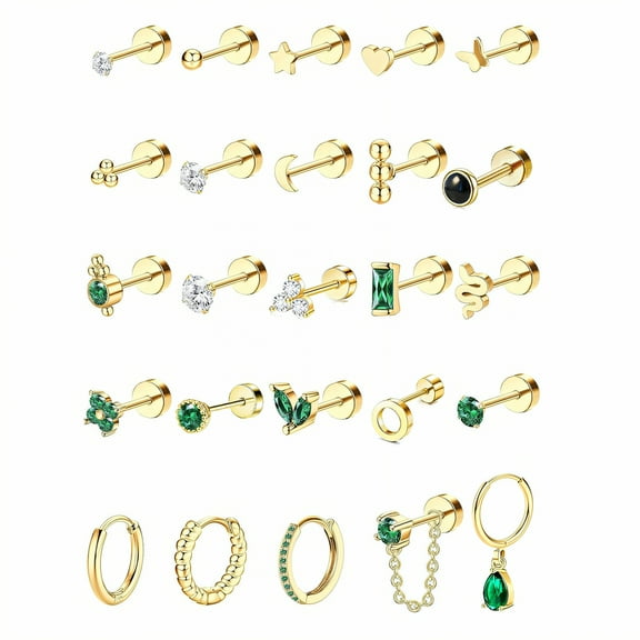 DESIGNICE 25Pcs Stud Earrings for Women,Delicate Touch Flat Back Stud Earrings,Shiny Coating Stud Earrings for Women Hypoallergenic,Gold