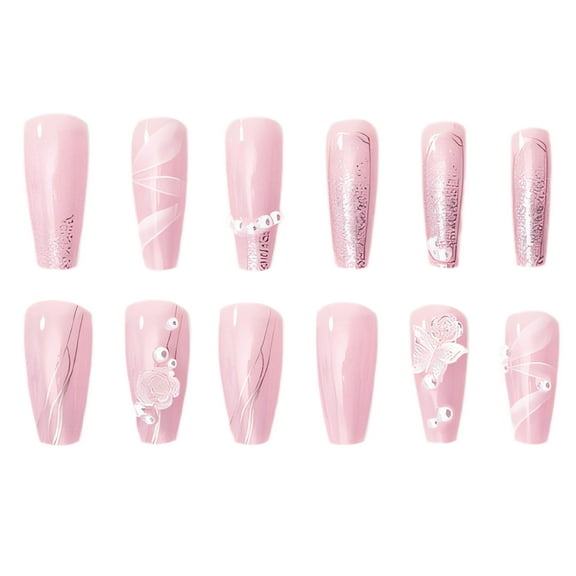 DESIGNICE 26Pcs Fake Nails,Pure Seductive Appeal Nails Press Ons,Seamless Fit No Need for Touch-Ups Press on Nails for Women,Style1,Multicolor