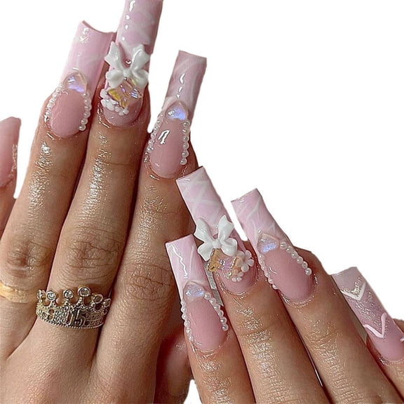 DESIGNICE 26Pcs Fake Nails Sweet Fairy Wand Nails Press Ons,Exquisite Details Stable Wear Press on Nails for Women,Style6,Multicolor