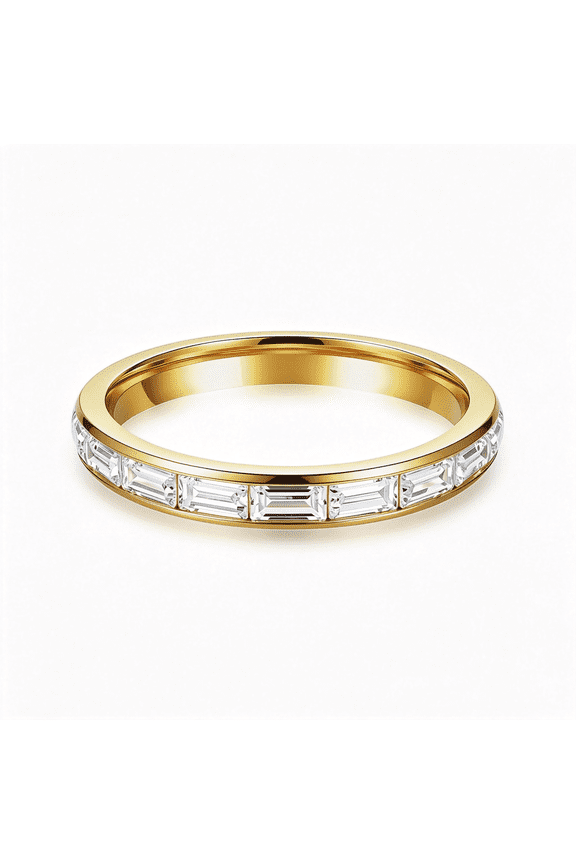 2Mm Channel Set Emerald Baguette Cz Eternity Rings for Women | 18K Gold Plated Minimalist Anniversary Wedding Band Stackable Rings Women'S Eternity Rings