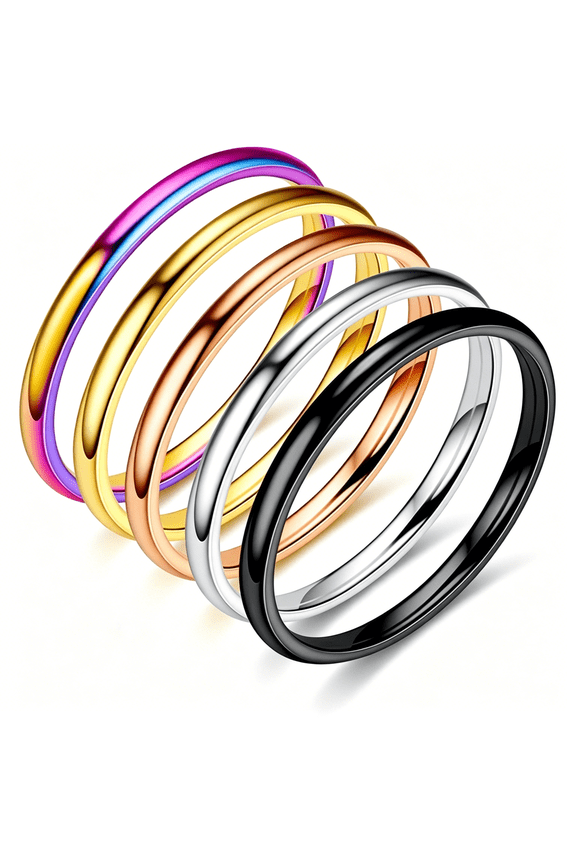 2Mm Thin Titanium Stainless Steel Knuckle Stacking Midi Rings,Stackable Dome Band Finger Ring Set for Women Men,5Pcs Simple Stylish Polished Wedding Ring Size 6-11