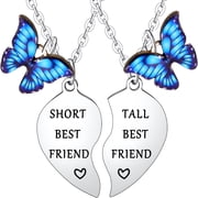 DESIGNICE 2PCS Funny Tall Short Best Friend Necklace Set, Matching Heart Pendant with Butterfly Charm, Friendship Jewelry Gifts for Women, Sister, Bestie