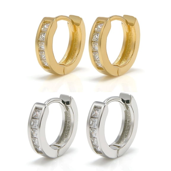 DESIGNICE 2Pair Earrings for Men,Men's Earrings,Square Glitters Gold Hoop Earrings,Color-Mixing