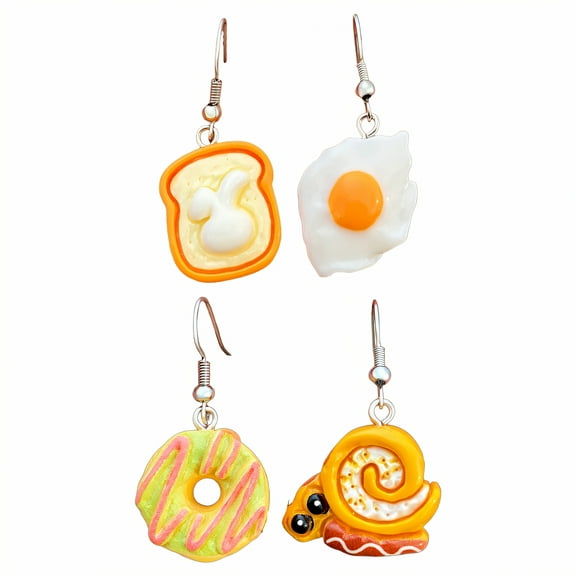 DESIGNICE 2Pairs Fun Earrings,Plastics and Resins Womens Jewelry,Fried Egg Cute Earrings,Style1