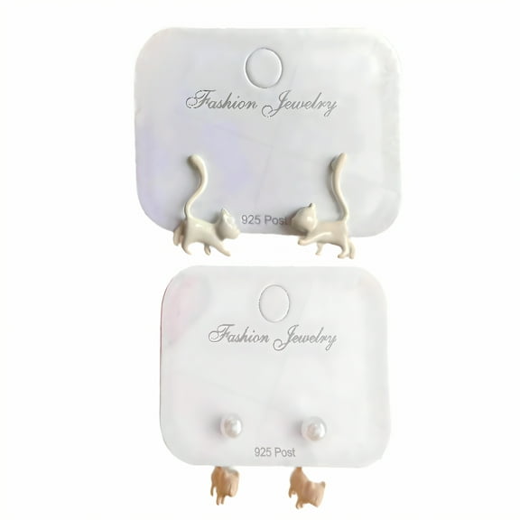 DESIGNICE 2Pairs Stud Earrings,Plastics and Resins Cute Earrings,White Cat Colorful Earrings for Women,Style1