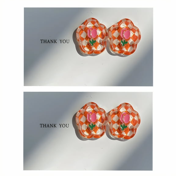 DESIGNICE 2Pairs Stud Earrings,Silver Plated Flower Earrings,Orange Flower Cute Earrings for Women,Style1