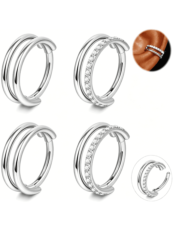 2Pairs16G Cartilage Hoop Earrings for Women Surgical Steel Double Hoop Conch Earrings Hypoallergenic Stacked Clicker Tragus Helix Piercing Jewelry 8/10/12Mm