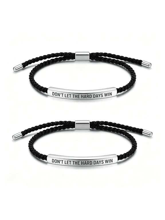 2Pc Dont Let the Hard Days Win Bracelet,Adjustable Handmade Motivational Bracelet for Men&Women Dont Let the Hard Days Win Bracelet