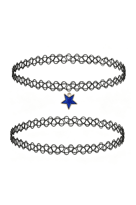 2Pc Tattoo Choker Necklace Set-Butterfly Yin Yang Heart Charm Pendants-Stretchy 90S Henna Chokers Women-Y2K Goth Emo Grunge Aesthetic Jewelry-Clasp Free Stretch Fit