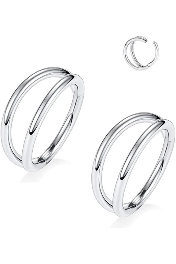2Pcs 14G/16G/18G 6Mm To12Mm Double/Triple Hoop Nose Rings-Surgical Steel Septum Clicker Cartilage Conch Piercing Earrings with Cubic Zirconia for Women Men