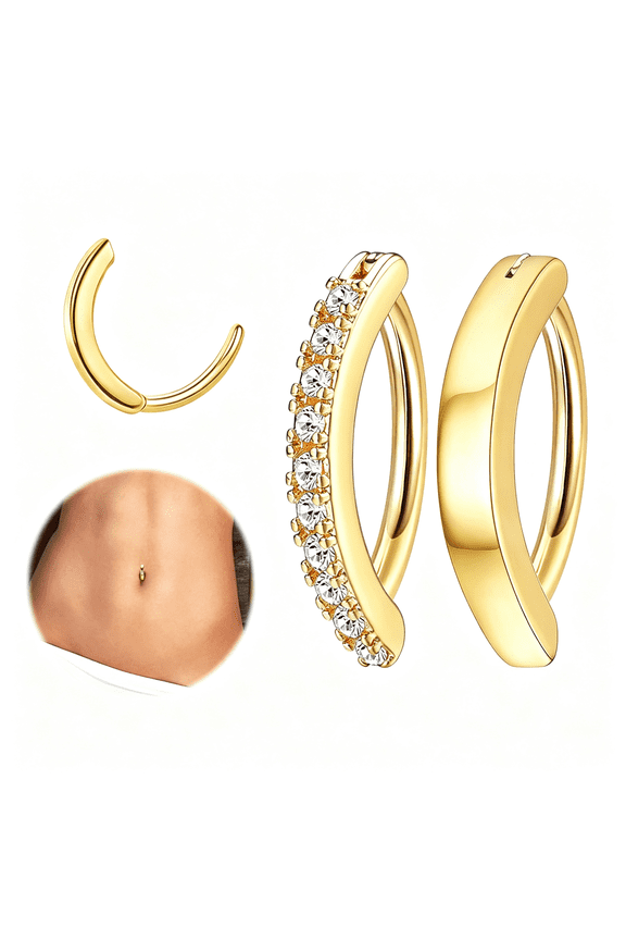 2Pcs 14G Clicker Belly Button Ring for Women Surgical Steel Cz Opal Belly Ring Simple Reverse Navel Rings Body Jewelry,Trendy Belly Button Rings
