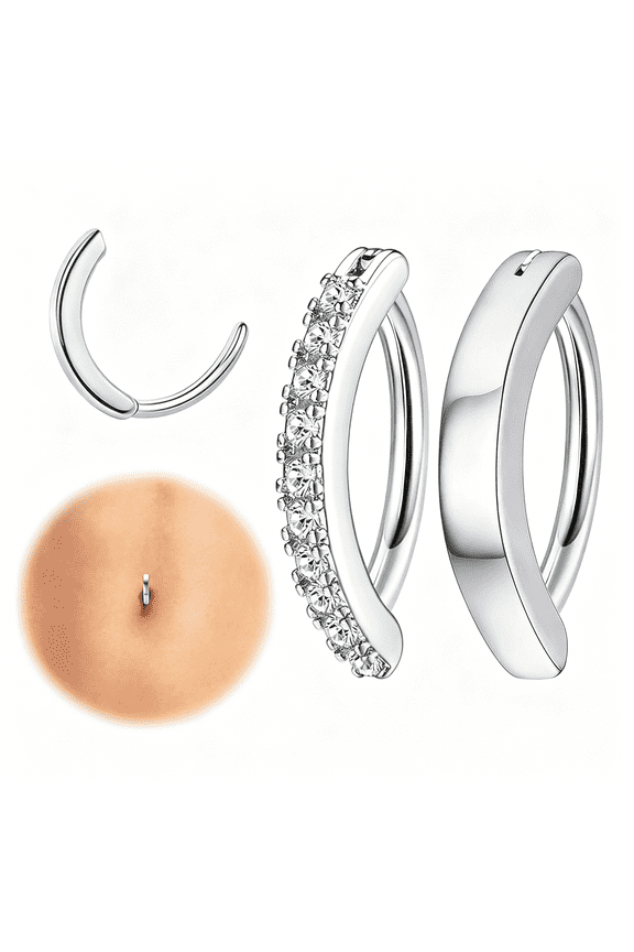 2Pcs 14G Clicker Belly Button Ring for Women Surgical Steel Cz Opal Belly Ring Simple Reverse Navel Rings Body Jewelry