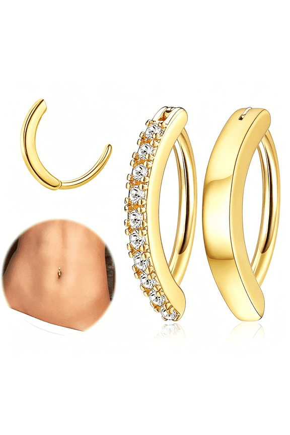 2Pcs 14G Clicker Belly Button Ring for Women Surgical Steel Cz Opal Belly Ring Simple Reverse Navel Rings Body Jewelry