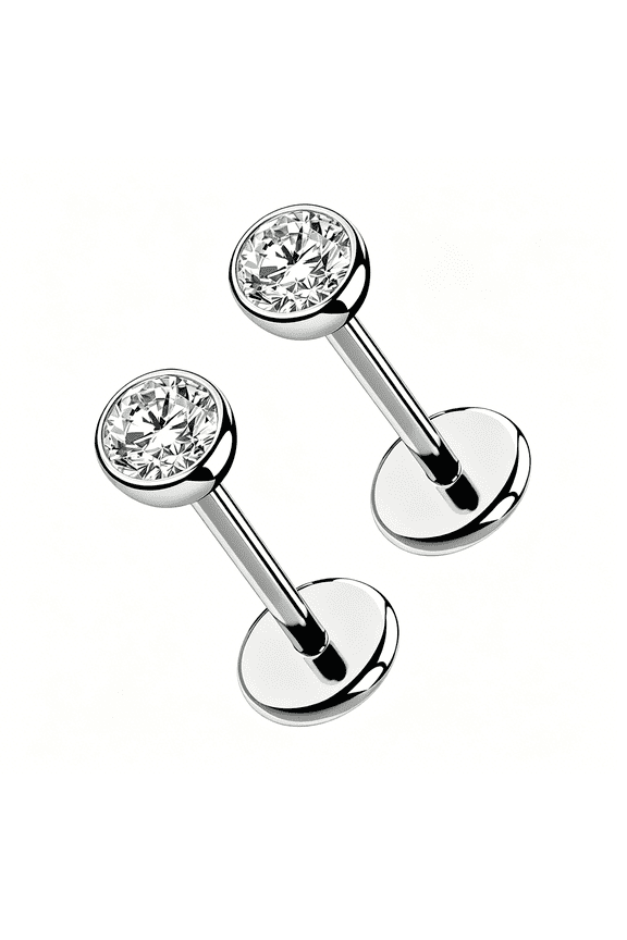 2Pcs 20G/18G/16G G23 Titanium Threadless Nose Stud Earrings Flat Back Tiny Cz Small Nose Cartilage Tragus Conch Labret Medusa Monroe Piercing Jewelry for Women Men