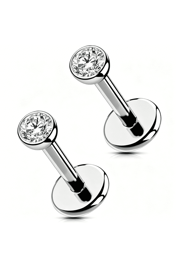 2Pcs 20G/18G/16G G23 Titanium Threadless Nose Stud Earrings Flat Back Tiny Cz Small Nose Cartilage Tragus Conch Labret Medusa Monroe Piercing Jewelry for Women Men