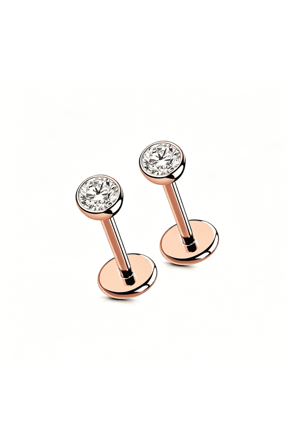 2Pcs 20G/18G/16G G23 Titanium Threadless Nose Stud Earrings Flat Back Tiny Cz Small Nose Helix Cartilage Tragus Conch Labret Medusa Monroe Piercing Jewelry for Women Men
