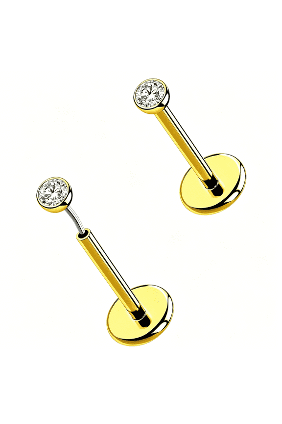 2Pcs 20G/18G/16G G23 Titanium Threadless Nose Stud Earrings Flat Back Tiny Cz Small Nose Helix Cartilage Tragus Conch Labret Medusa Monroe Piercing Jewelry for Women Men