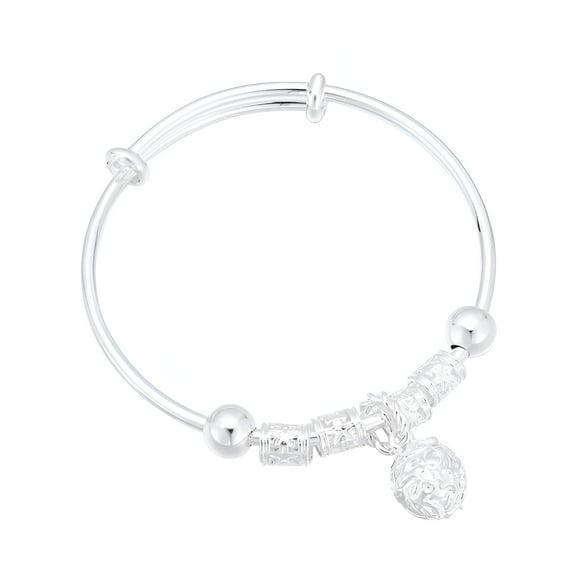 DESIGNICE 2Pcs Adjustable Infant Baby Embossing Bell Bangle Hand Bracelet Jewelry Gift Silver Toddler Bracelets