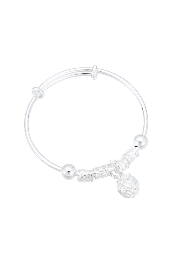 2Pcs Adjustable Infant Baby Embossing Bell Bangle Hand Bracelet Jewelry Gift Silver Toddler Bracelets