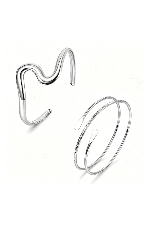 2Pcs Arm Cuff Gold Upper Arm Cuff for Women Adjustable Upper Arm Bracelets Open Irregular Arm Bangle Minimalist Coil Swirl Armlets Armband Jewelry