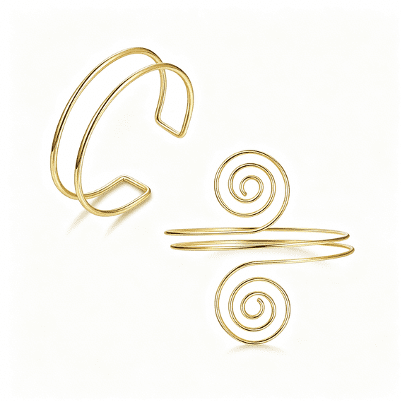 DESIGNICE 2Pcs Arm Cuff Gold Upper Arm Cuff for Women Adjustable Upper Arm Bracelets Open Irregular Arm Bangle Minimalist Coil Swirl Armlets Armband Jewelry