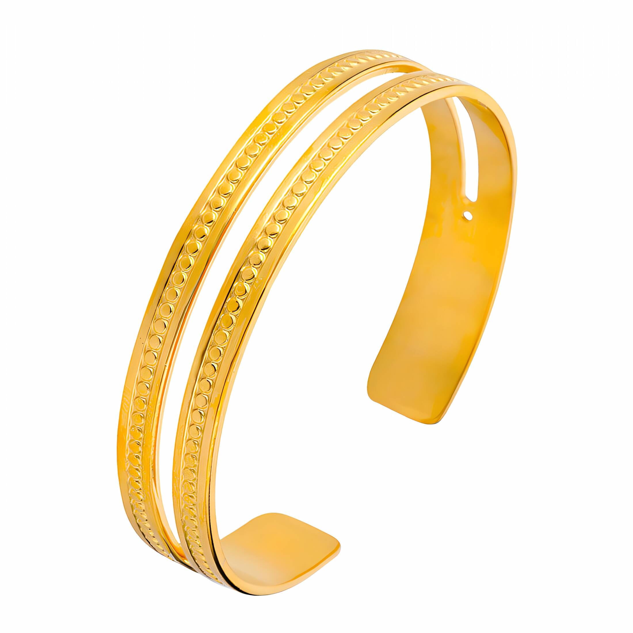 2-Pack 14k Gold Plated Bangle Bracelets For Women – Chunky Hinged Cuff Set, Trendy Gold Jewelry