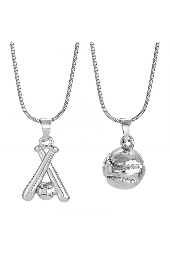 2Pcs Baseball Necklace Silver Plating Crossed Baseball Bats Stainless Steel Chain for Men Highlight Sports Vitality Chains for Men Baseball Gifts Chain Length 17.72In
