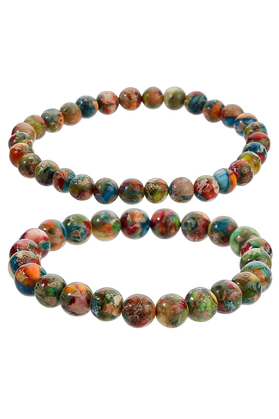 2Pcs Beaded Bracelets for Women, Adjustable Stretch Bangle, Colorful Lucky Wish Jewelry