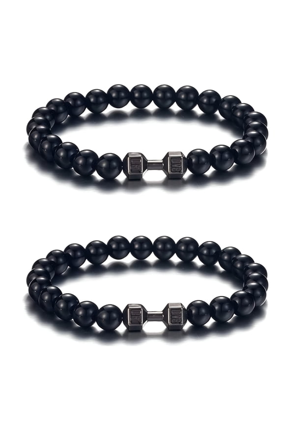 2Pcs Beaded Fitness Bracelet,Creative Fashionable Weight Lifting Bracelet,Sleek Alloy Dumbbell Bracelet