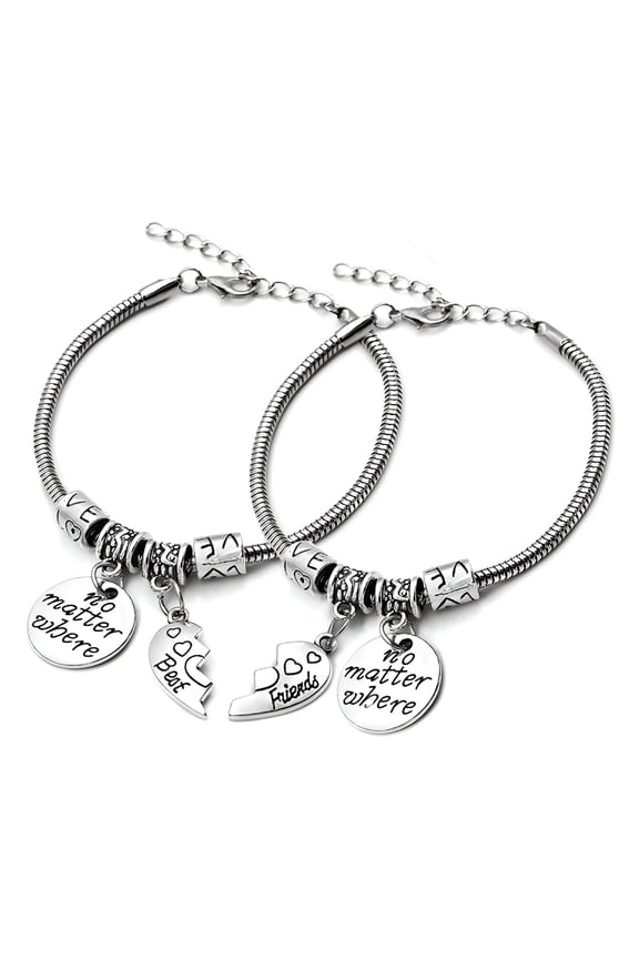 2Pcs Best Friend Bracelet No Matter Where Split Broken Heart Double Bangle Bracelet Set Friendship Gift