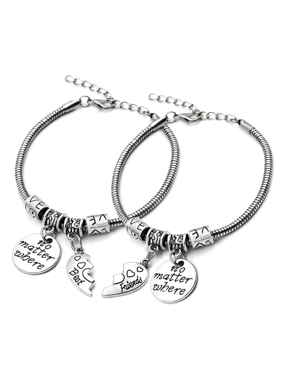 2Pcs Best Friend Bracelet No Matter Where Split Broken Heart Double Bangle Bracelet Set Friendship Gift