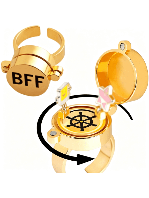2Pcs Best Friends Forever Bff Rings, New Fun Buckle and Bettle Rotating Bearings Rings, Cartoon Anime Aesthetic Friendship Jewelry Gifts Best Friend Rings for 2 Women