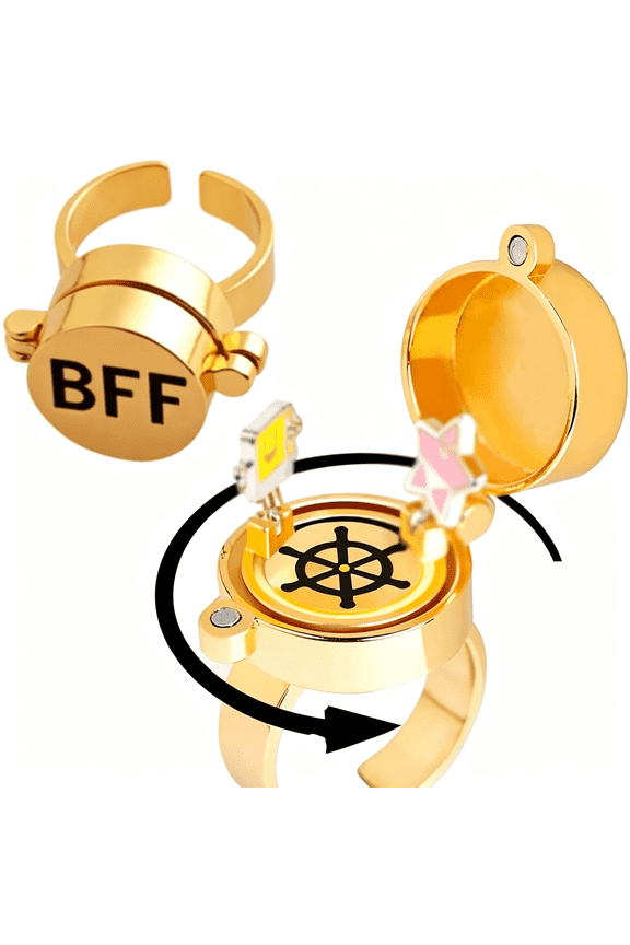 2Pcs Best Friends Forever Bff Rings, New Fun Buckle and Bettle Rotating Bearings Rings, Cartoon Anime Aesthetic Friendship Jewelry Gifts Best Friend Rings for 2 Women