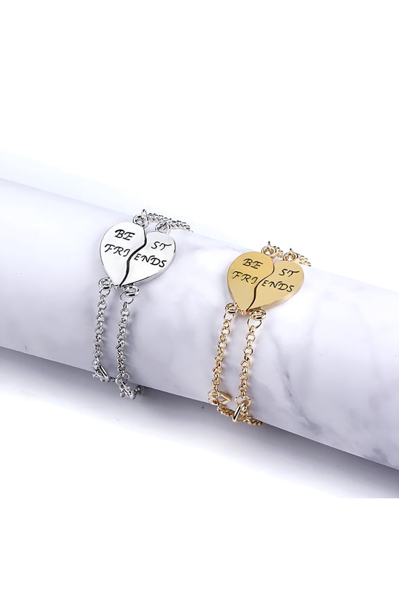 2Pcs Best Friends Heart Joint Pattern Bracelets Bangle Friendship Jewelry Gift