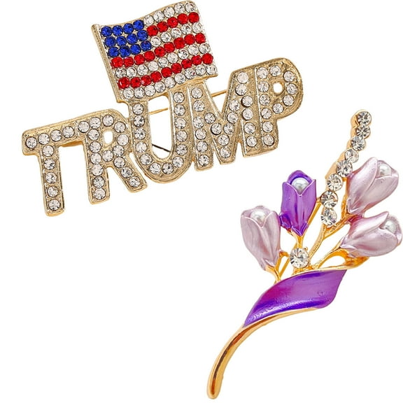 DESIGNICE 2Pcs Brooch Pins,Fashionable Style Brooche Pin,Instant Attention Rhinestone Brooch,Purple&Gold