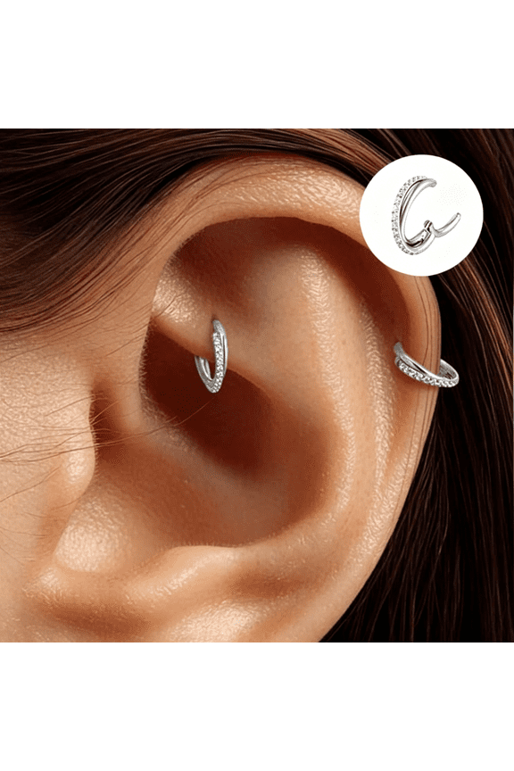 2Pcs Cartilage Helix Piercing Earrings for Women Titanium Rook Jewelry Small Double Hoop Conch 16G Tragus 14K Gold Plated Hypoallergenic for Sensitive Ears Cartilage Earrings for Women